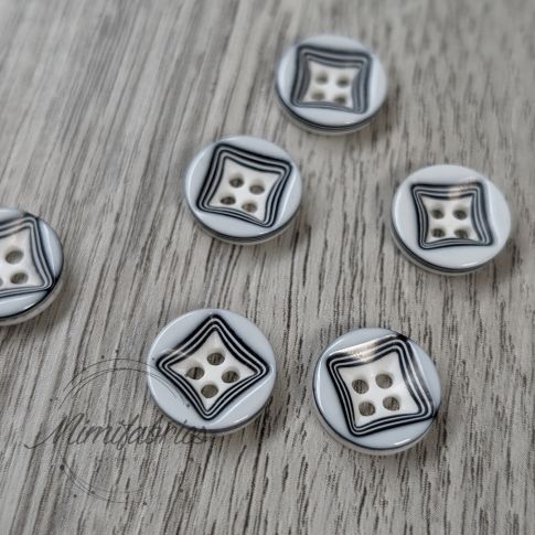 12 mm Resin Button - Layered Black and White Square - 4 Holes - 1pcs
