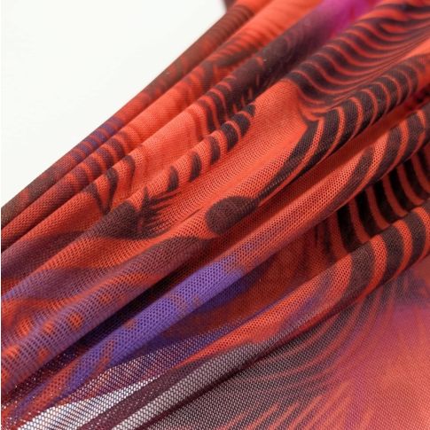 Stretch Mesh - Curled Lines Coral/Pink/Tan