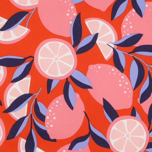 Coated Cotton - Lemons and Oranges in Tangerine and Blue - Picnic Collection