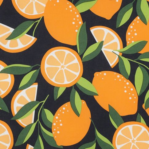 Coated Cotton - Lemons and Oranges in Orange and Green - Picnic Collection