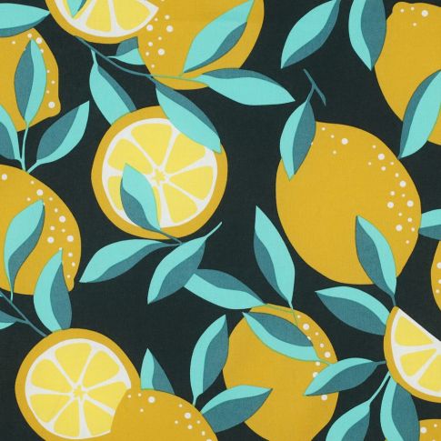 Coated Cotton - Lemons and Oranges in Yellow and Mint - Picnic Collection