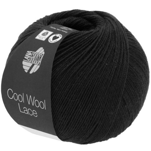 Cool Wool Lace - Classic Merino Yarn - Black Col. 024 - 50g Skein by Lana Grossa