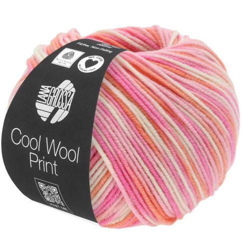 Cool Wool Print Superfine - Classic Merino Yarn - Pink/Coral/Ecru Col. 726 - 50g Skein by Lana Grossa