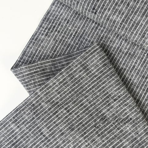 Pinstripe Linen Cotton Blend Fabric - Black