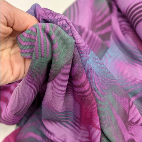 Stretch Mesh - Curled Lines Violet/Purple/Green