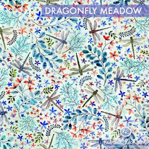 BOLT END - 130 CM - Organic Jersey Knit - Dragonfly Meadow Light Green by Rebecca Reck