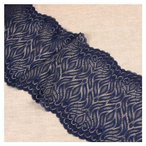 Elastic Lace Band 20cm wide - Flame Shapes with Scalloped Edges - Navy Blue Col. 23 (French Lace)