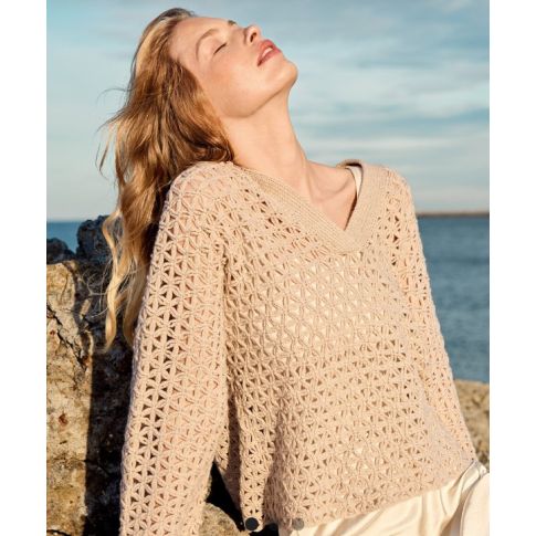 Crochet Pullover Flower of Life "Ecopuno"  36-40 - Pattern+Yarn Bundle by LANA GROSSA (Natural Knits 1 Design1)