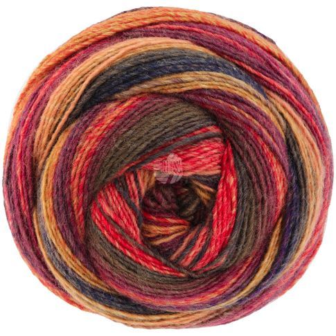 Gomitolo Arte - Single Ply Yarn with Gradient and Striped Effect - Green/Berry/Yellow/Red Col. 1014 - 200g Skein by Lana Grossa
