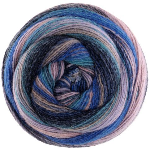 Gomitolo Arte - Single Ply Yarn with Gradient and Striped Effect - Grey/Pink/Blue Col. 1021 - 200g Skein by Lana Grossa