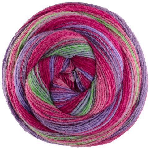 Gomitolo Arte - Single Ply Yarn with Gradient and Striped Effect - Grey/Purple/Fuchsia/Green Col. 1022 - 200g Skein by Lana Grossa