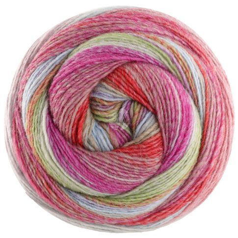 Gomitolo Arte - Single Ply Yarn with Gradient and Striped Effect - Pink/Lime/Grey/Blue Col. 1023 - 200g Skein by Lana Grossa