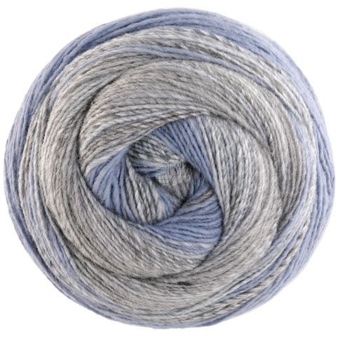 Gomitolo Fusion - Single Ply Yarn with Gradient  and Stripe Effect -Grey/Blue/White Col. 2022 - 200g Skein by Lana Grossa