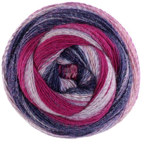 Gomitolo  Gala - Single ply yarn in variegated colors and a subtle Lurex effect - Beaudeaux/Fuchsia/Lilac Col. 4024 - 200g Skein by Lana Grossa