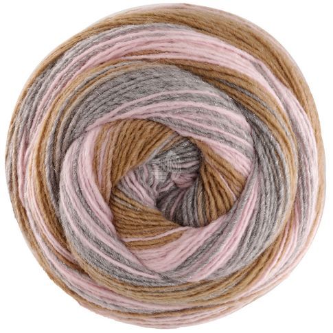 Gomitolo  Gala - Single ply yarn in variegated colors and a subtle Lurex effect - Camel/Pink/Grey Col. 4025 - 200g Skein by Lana Grossa