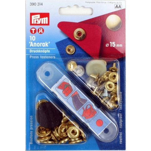 Prym - Non-sew press fastener anorak 10 pcs, 15mm, gold-coloured 390314 die set incl.