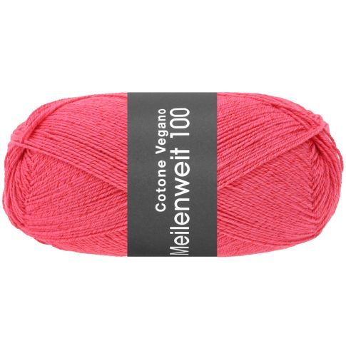 MEILENWEIT COTONE VEGANO - Cotton Blend Sock Yarn - Raspberry Col.008 - 100g Skein  by Lana Grossa