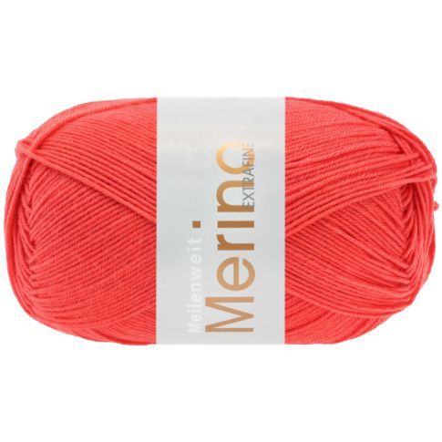 MEILENWEIT 100 MERINO EXTRAFINE Solid Coral Red Col. 2438 - 100g Sock Yarn by Lana Grossa 