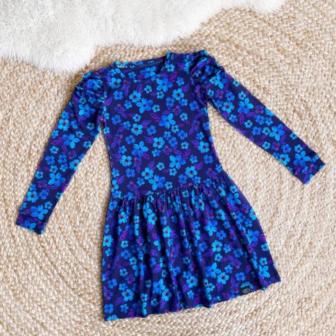 Cotton Jersey Fabric - Electric Blue and Purple Flowers