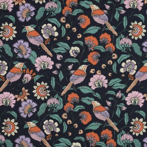 Coated Cotton - Birds and Flowers