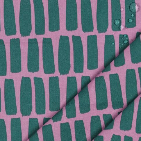 Coated Cotton - Vertical Dashes in Purple and Green