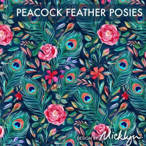 BOLT END - 100 CM - Organic Jersey Knit - Peacock Feathers Posies - Rebecca Reck