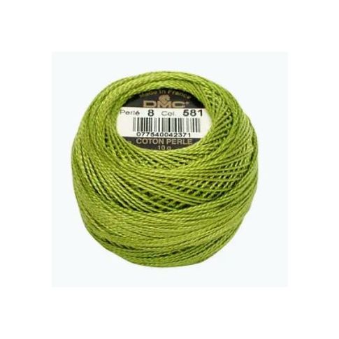 Perle Cotton Ball Size 8 -  Color 581 Grashopper DMC France (approx. 80m)