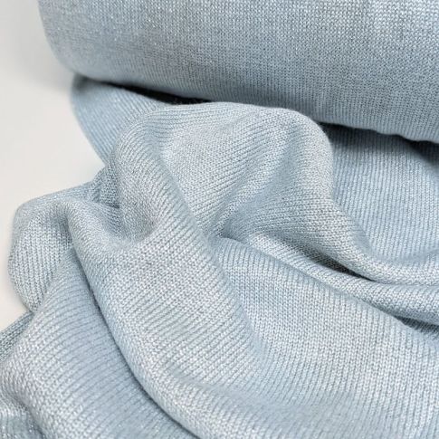 BOLT END - 185 CM - Light Viscose Sweater Knit " Ella "  -  Light Blue with Silver Glitter