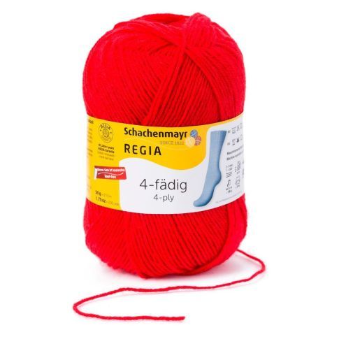 REGIA 4-Ply Solid Yarn 50g - Bright Red col. 02054