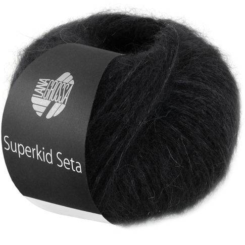 Superkid Seta - Mohair and Silk Tube Yarn Black col.024 - 25g Skein by Lana Grossa