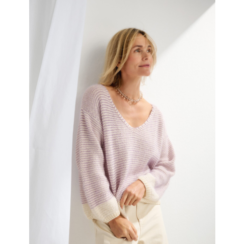 V-Neck Sweater Striped "Promessa + Silkhair " Size 48 - Knitting Pattern and Yarn Bundle by Lana Grossa (Classici 28 Design 34)