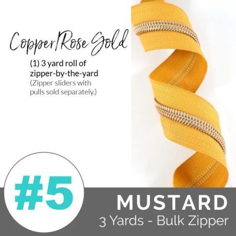 Emmaline Zippers (3 yard pack) - Size #5 - Mustard Tape  / Rose Gold (Copper) Coil