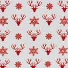 JOEL - Cotton Poplin -Deer and Snowflakes Red on White