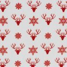 JOEL - Cotton Poplin -Deer and Snowflakes Red on White