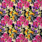 Cotton Jersey "Silk Print Look" Flowers on Dark Background