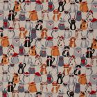 Cotton Canvas Fabric with Cat Print