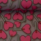 "Lollies" Heart Lollipops on Beige -  Modal/Cotton French Terry
