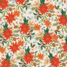 100% Cotton - Holiday Classics - Poinsettia Bouquet - Cream Metallic Fabric - Rifle Paper for Cotton + Steel per 1/2m