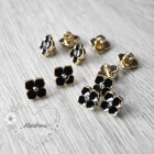 11 mm Flower Shank Button - Gold with Black Enamel - Metal ( 1 pcs) 