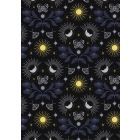 100% Cotton - Celestial garden on black with gold metallic per 1/2m