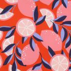 Coated Cotton - Lemons and Oranges in Tangerine and Blue - Picnic Collection