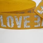 "Soft Touch" Elastic 40mm - LOVE  Ochre with Silver Letters