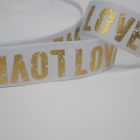 "Soft Touch" Elastic 40mm - LOVE  White with Gold Letters