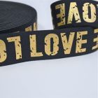 "Soft Touch" Elastic 40mm - LOVE  Navy with Gold Letters