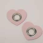  XL Eyelet Patches - Pink Faux Leather Hearts - Silver (Set of 2)