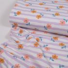 Flowers and Stripes - French Terry - Lavender and White