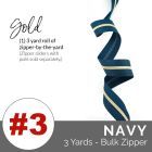 Emmaline Zippers (3 yard pack) - Size #3 - Navy Tape  / Gold Coil