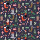 100% Cotton - Holiday Classics - Deck The Halls on Navy Metallic - Rifle Paper for Cotton + Steel per 1/2m