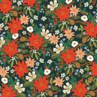 100% Cotton - Holiday Classics - Poinsettia Bouquet - Evergreen Metallic Fabric - Rifle Paper for Cotton + Steel per 1/2m