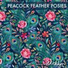 Organic Jersey Knit - Peacock Feathers Posies - Rebecca Reck